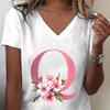 Pink Sakura Alphabet Graphic T Shirts Unisex Az 26 Alphabet Pink Flower Cartoon Tshirts Cherry Blossom Letters C Casual Tops