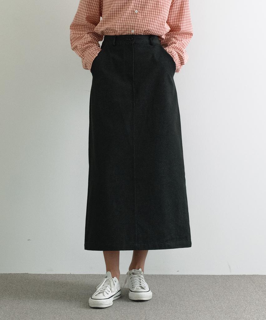 Laminez Straight Maxi Skirt - Black Denim