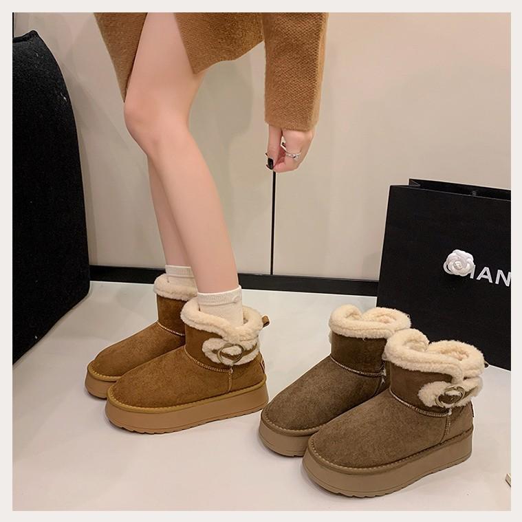 Thick-soled tube warm snow boots children's winter new plush thickened fluffy shoes large cotton shoes