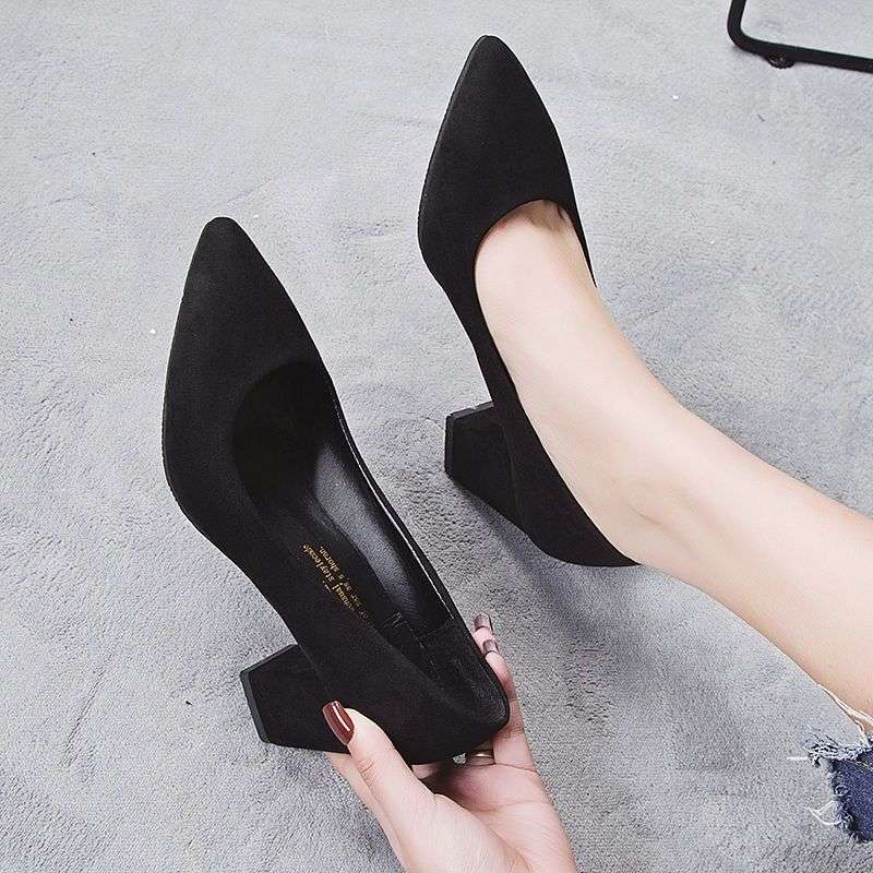 Shoes female student Korean version 2025 spring and autumn new light mouth versatile black work shoes buckle thick heel high heels women