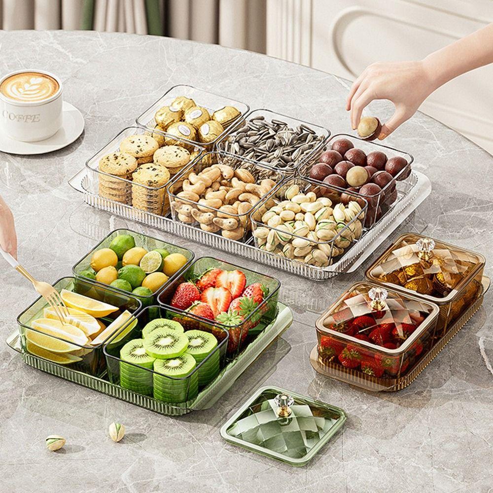 2/4/6 Grids Fruit Plate Partition Platter Dustproof Divided Serving Dishes  Living Room