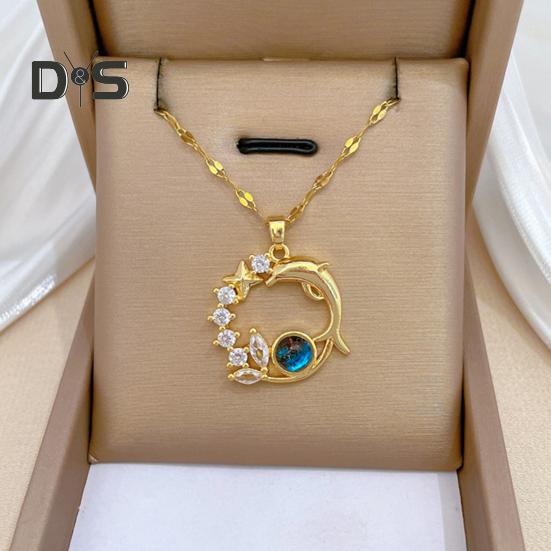 Halskette mit Delfin- und Stern-Anhänger, Zirkonia, Himmels- und Planeten-Anhänger, Halskette mit Ozeantier-Motiv, Schlüsselbeinkette, Schmuck, Geschenk für Frauen