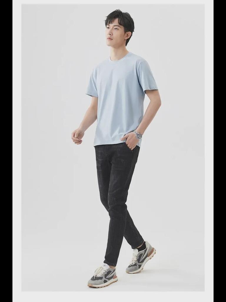 240g Men's High-End Supima Cotton White T-Shirt - Short-Sleeve, Round Neck, Spring/Summer Inner Wear