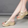 Size 43 Women's Sequin One-Strap Peep-Toe Wedge Heel Sandals, New 2022 Korean Style
