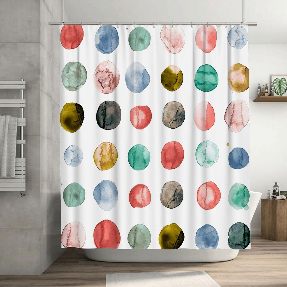 Watercolor Circle Shower Curtain 3D Printed Water-Resistant Polyester Fabric Blue/Green/Pink/Red Polka Dot Design For Bathrooms
