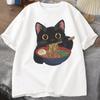 Japanese Ramen Cat T-Shirt Cute Cartoon Short-Sleeve Top Exclusively for Cat Lovers Wear Graphic T Shirts