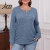 Spring Autumn Top Women Ribbed Long Sleeve Top, Loose Casual Blouse with Button, Solid Pullover Shirts Color Crew Neck ShCrew irt for Soft