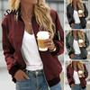 Spring Jacket Fall Women Coat Stand Collar Zip-up Elastic Cuff Hem Casual Outerwear Solid Color Loose Cardigan Lady Daily Wear Outdoor Warm