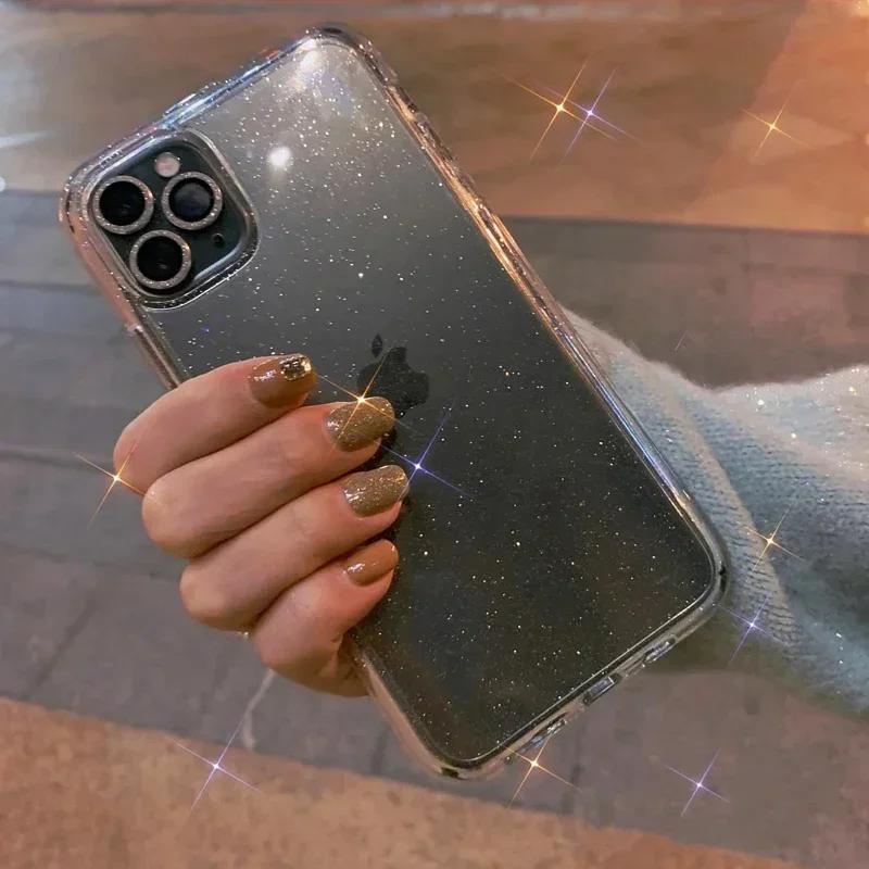 Luxury Glitter Bling Shockproof Bumper Clear Case For iPhone 16 16e 15 14 13 12 11 Pro Max Mini Funda Silicone Acrylic Cover