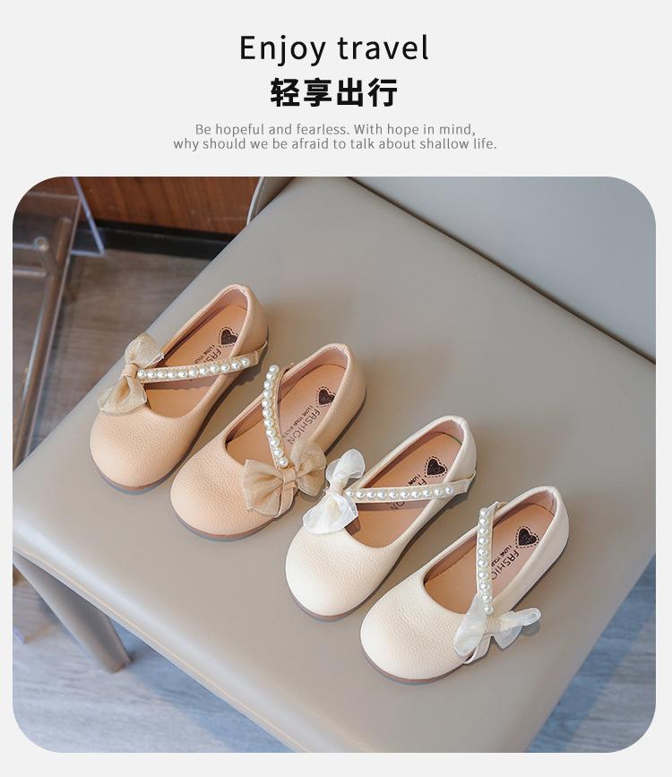 Mary Jane Girls Leather Shoes 2025 Spring and Autumn New White Pearl Little Girl Baby Soft-soled Foreign-style Beanie Shoes