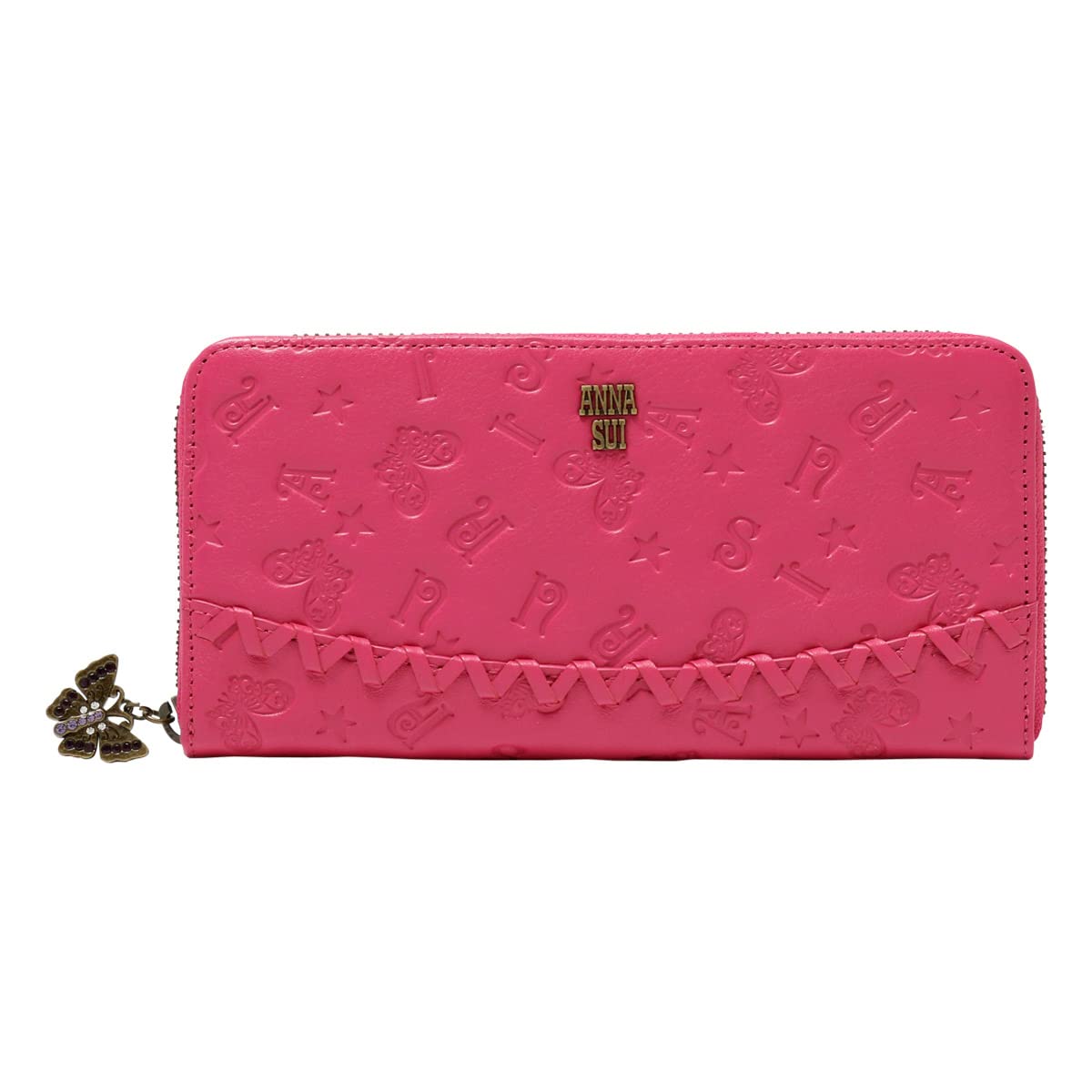 

Long Wallet Round Zipper Genuine Leather Veronica 316531 ANNASUI Cowhide Leather Butterfly Embossed Pink [ANNASUI] Women s [31]