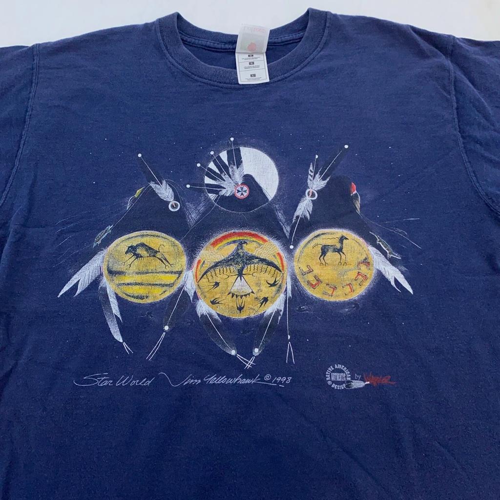 Vintage 90s STAR WORLD NATIVE AMERICAN ART T-Shirt MEDIUM Moon Nature Soft