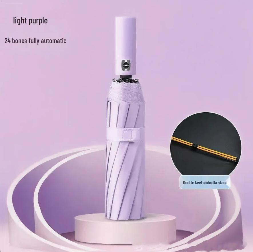 24-Rib Automatic Windproof Sun & Rain Umbrella with Reinforced Folding Sunshade, Customizable Sun Protection.