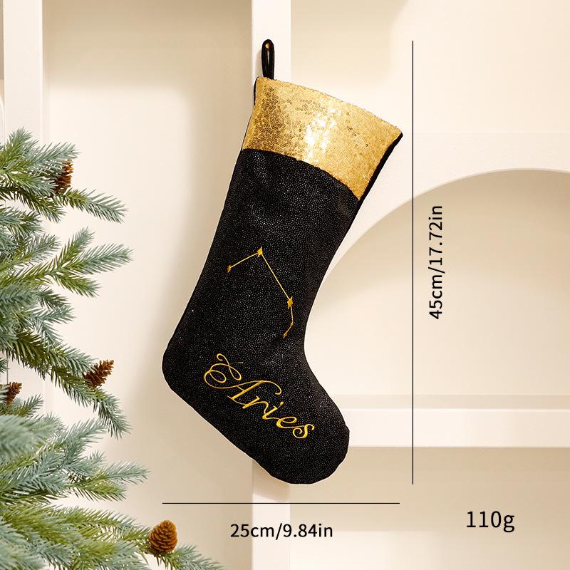 Twelve Constellations Christmas Stocking Pendant: Black Tree Ornament for Holiday Decoration 12 Constellations Stocking