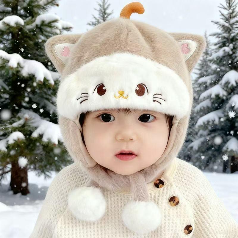 Adorable Cartoon Plush Baby Hat – Unisex Winter Ear-Protecting Lei Feng Design, Thick and Warm