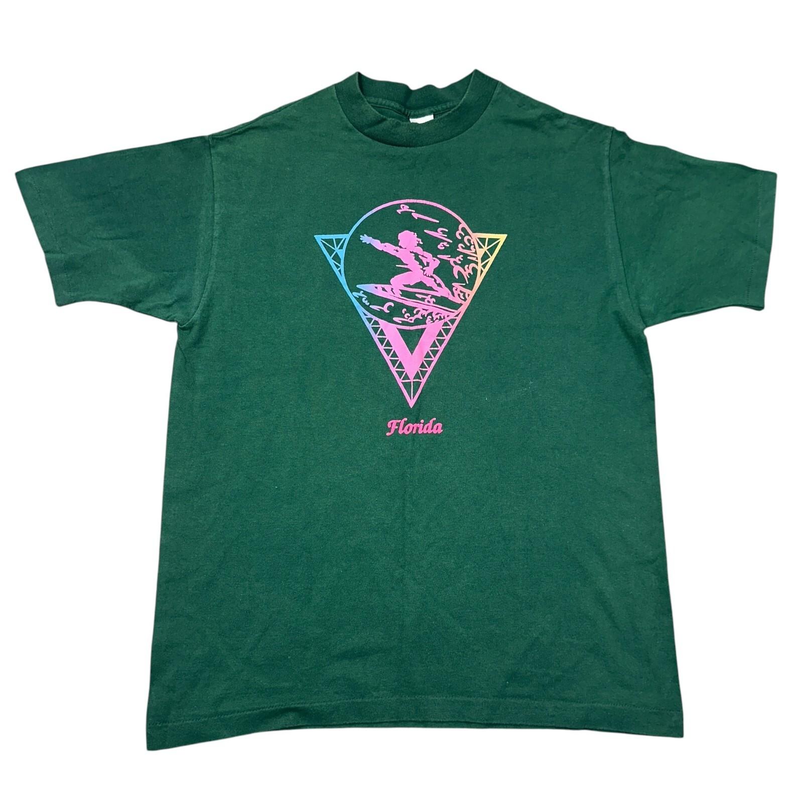 

Vintage Single Stitch T-Shirt Mens Womens Tees Top Florida Graphic Print Green Mens S