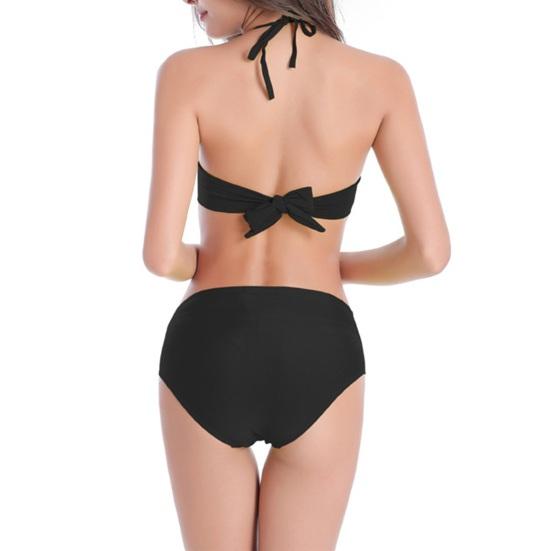 Women Bikini Set, Push-Up Cup with Built-In Steel Support Bikini Set, Double Layer Ruffle Trim Swimming Suit, Adjustable Hanging Neck Strap High