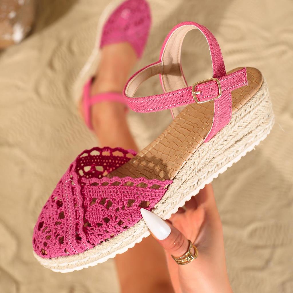 Women's Breathable Wedge Espadrille Buckle Sandals - Fashionable Plus Size Thick Sole Sandals
