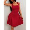 Fashion Solid Color Party Square Neck Backless Mini Slip Dresses 2025 New Elegant High Waist Club Pleated Short Dress