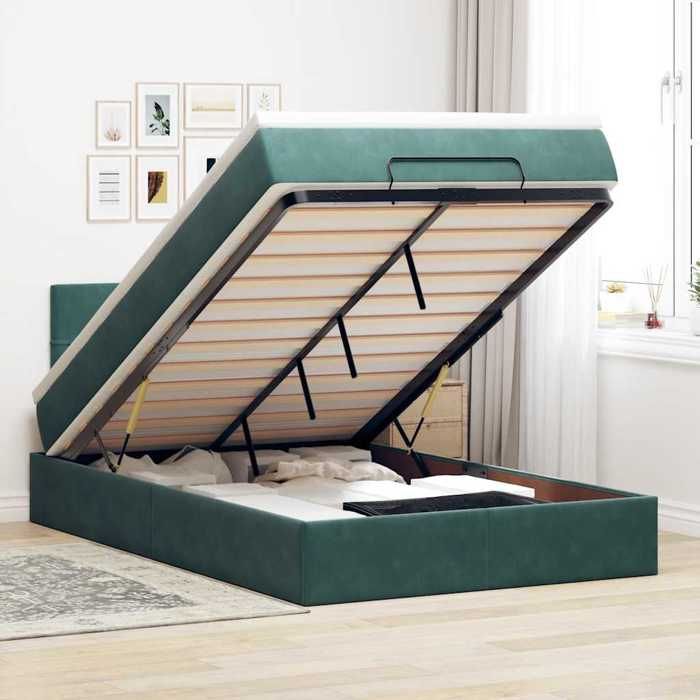 VidaXL Ottoman Bed Frame with Dark Green Mattress 120x200 Cm Velvet, Bed Frame, Upholstered Bed Frame, Bed Frame 3311768