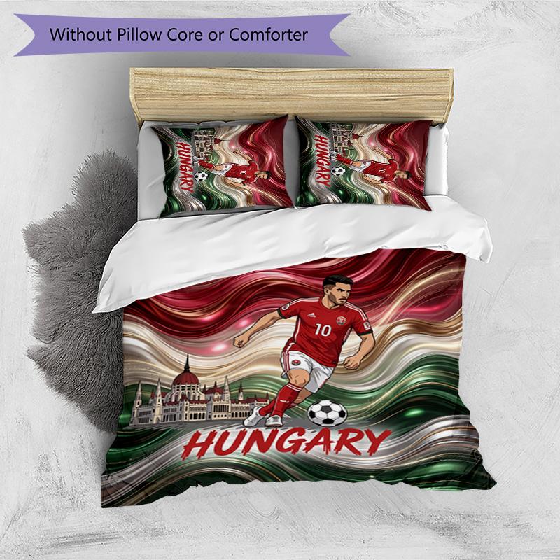 Set Biancheria da Letto Stampata Calcio Ungheria 3 Pezzi Copriletto Traspirante Accogliente come Regalo per Inaugurazione Casa o Festa