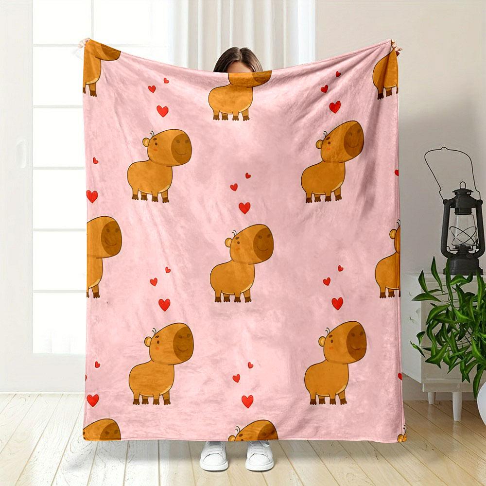 Cute Capybara and Hearts Pattern print blanket soft and cozy perfect for the living room bed sofa or a nap,gift