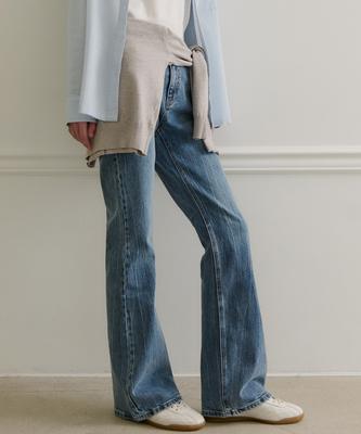PLAC WOMEN Bleach Flare Denim Pants M63 Mid Blue