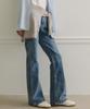 PLAC WOMEN Bleach Flare Denim Pants M63 Mid Blue