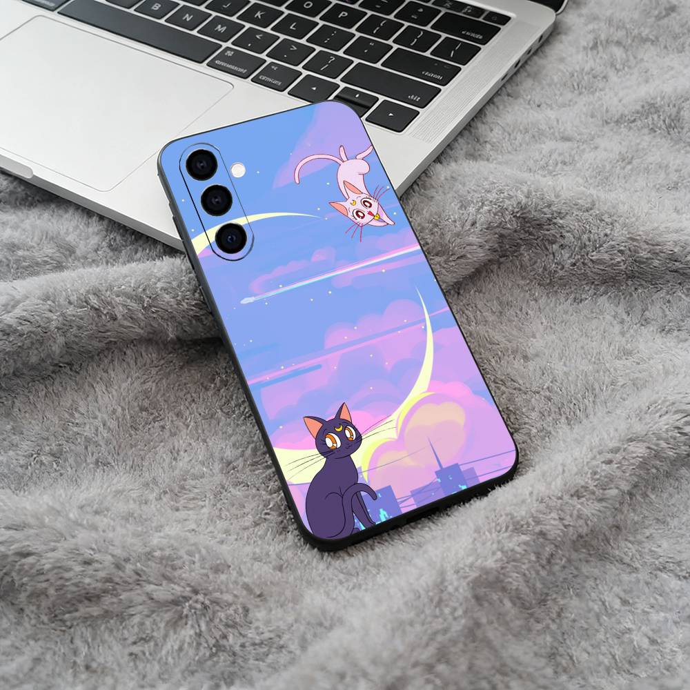 S-Sailor- Moon Black Soft Silicone Phone Case for Samsung Galaxy A73, A71, A72, A70, A53, A52, A51