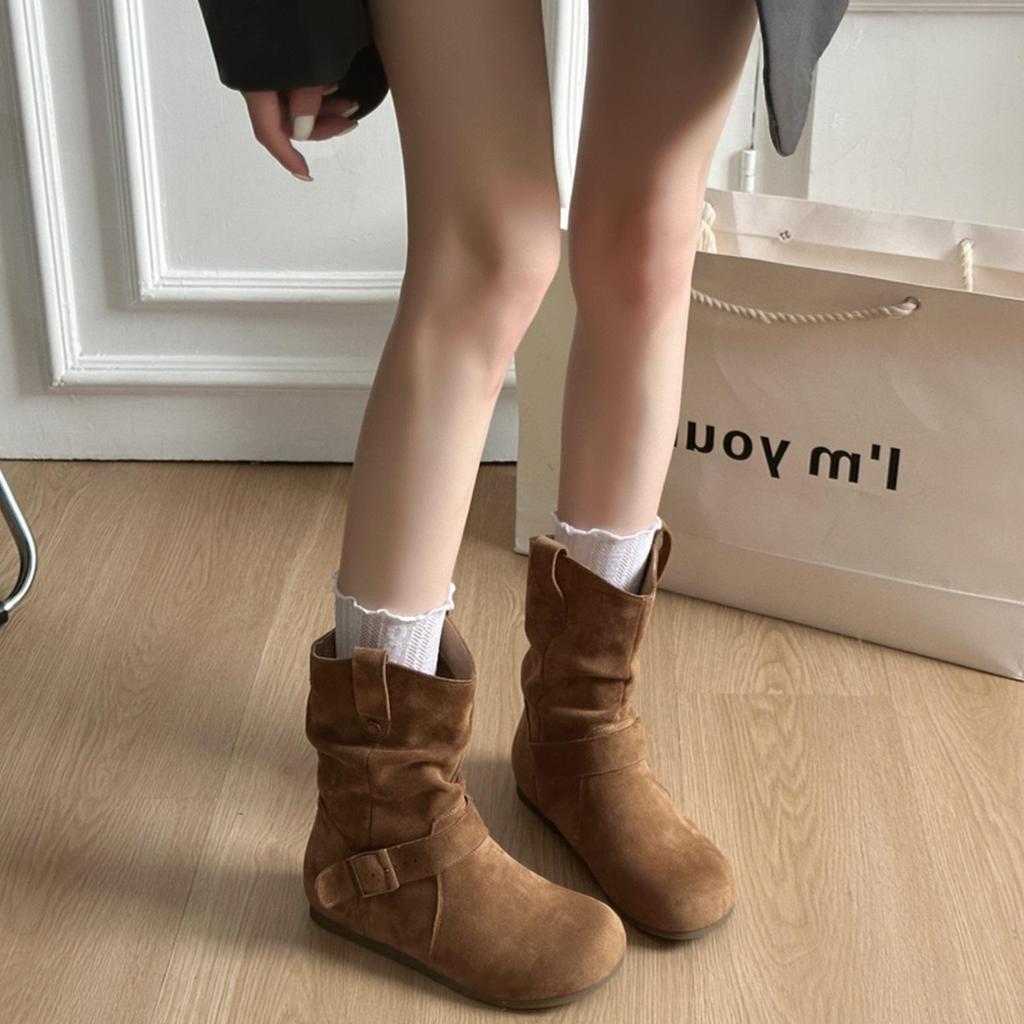 Women's Retro Ankle Boots: Hidden Heel, Western Cowboy Style, Slimming Push-Up, Martin Design - 2025 Autumn Collection