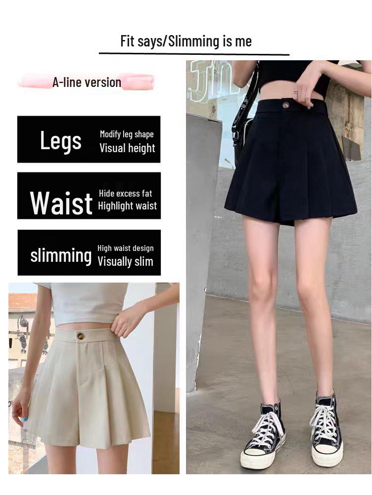 Women's Summer Wide-Leg Pleated High-Waist Slimming A-Line Shorts