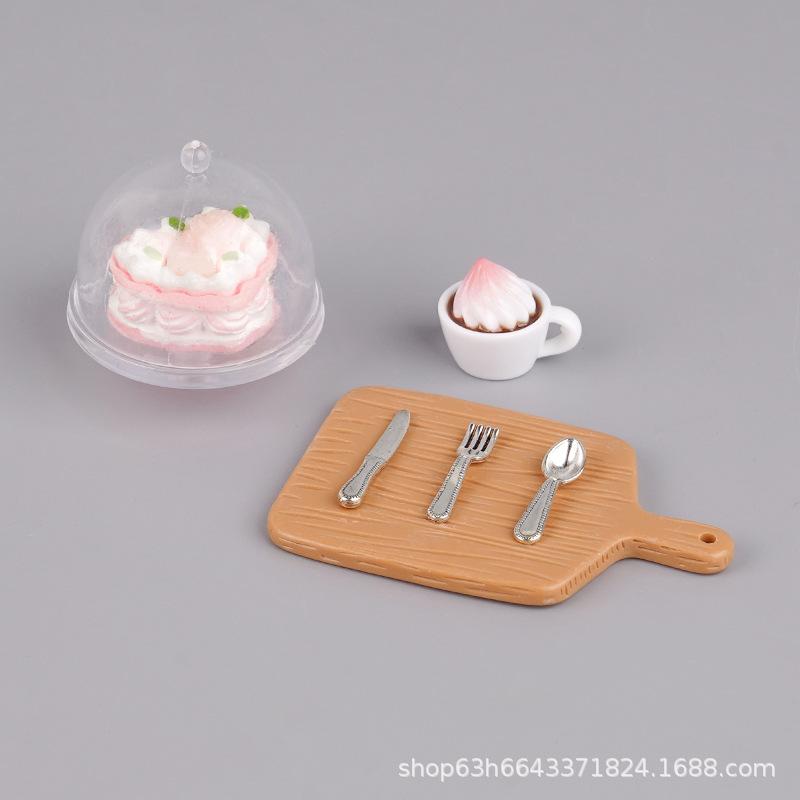 Puppenhaus Simulation Miniatur Essen Spieltablett Kaffee Kuchen Modell Zubehör Puppenhaus Spielzeug