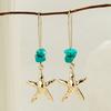 Holiday beach wind turquoise alloy starfish pendant women's earrings suitable for holiday parties, versatile for daily use
