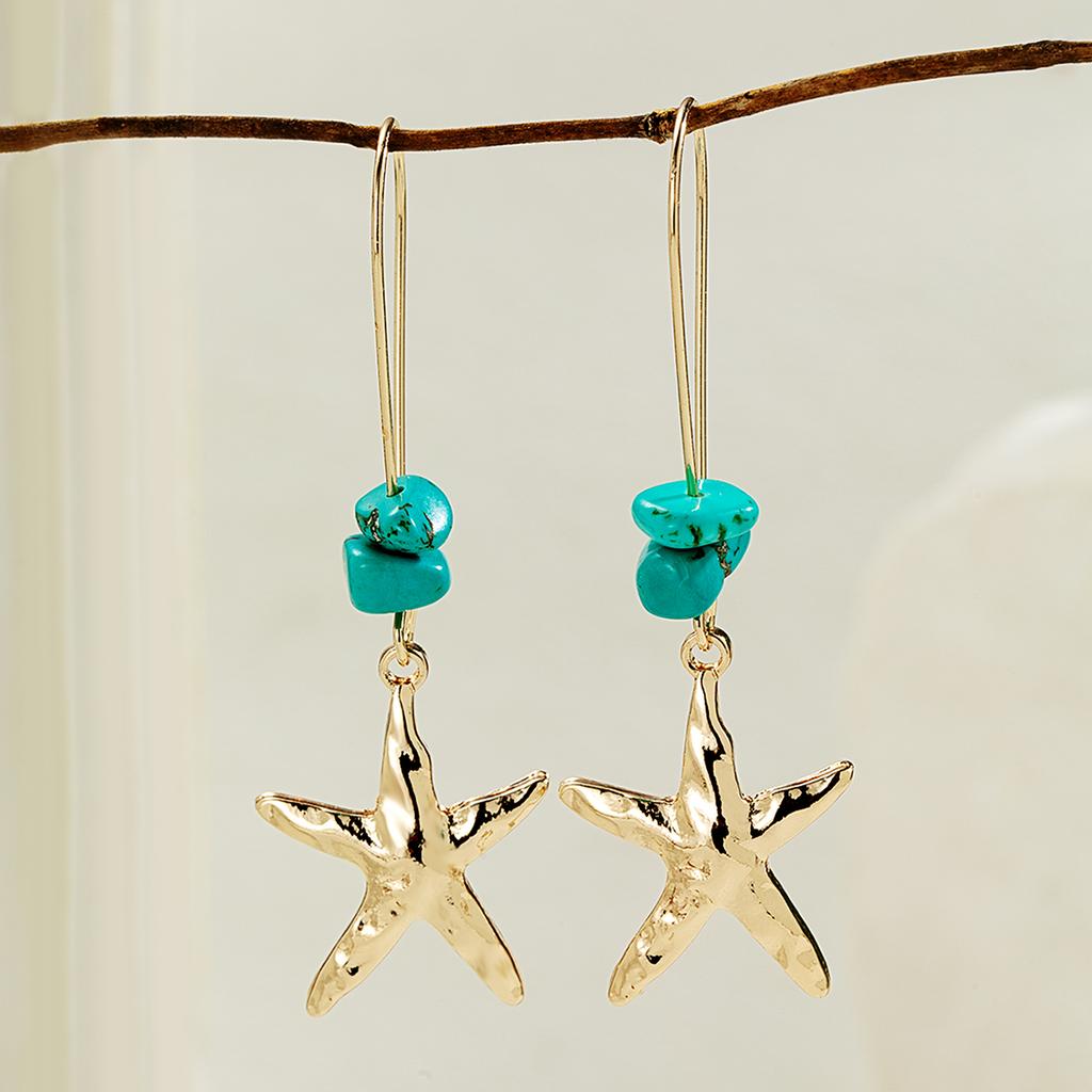 Holiday beach wind turquoise alloy starfish pendant women's earrings suitable for holiday parties, versatile for daily use