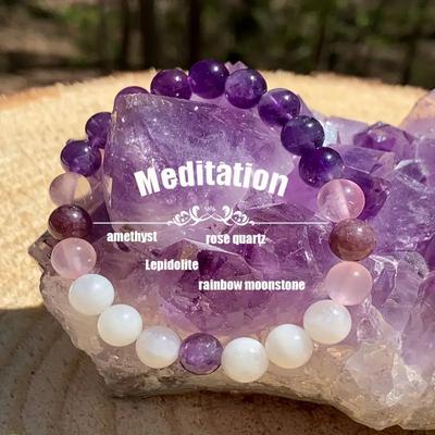 1Pc Exquisite Purple Crystal Fashion Style Natural Stone Purple Multi Coloured Beaded Bracelet Women Party Daily Gift