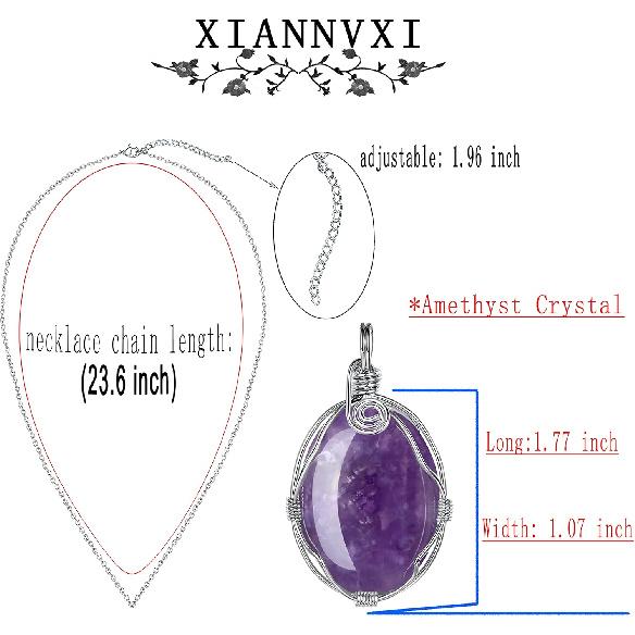 XIANNVXI Healing Crystal Necklace Wire Wrapped Oval Stone Gemstone Pendant Necklaces Natural Spiritual Reiki Witchcraft Quartz Jewelry for Women