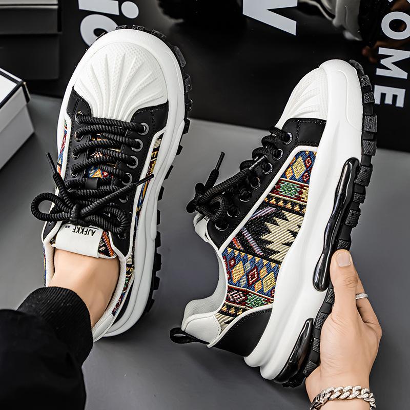 

2025 summer men s shoes shell head platform Hong Kong style muffin street tide with Harajuku ethnic style camouflage board shoes tide shoes 44