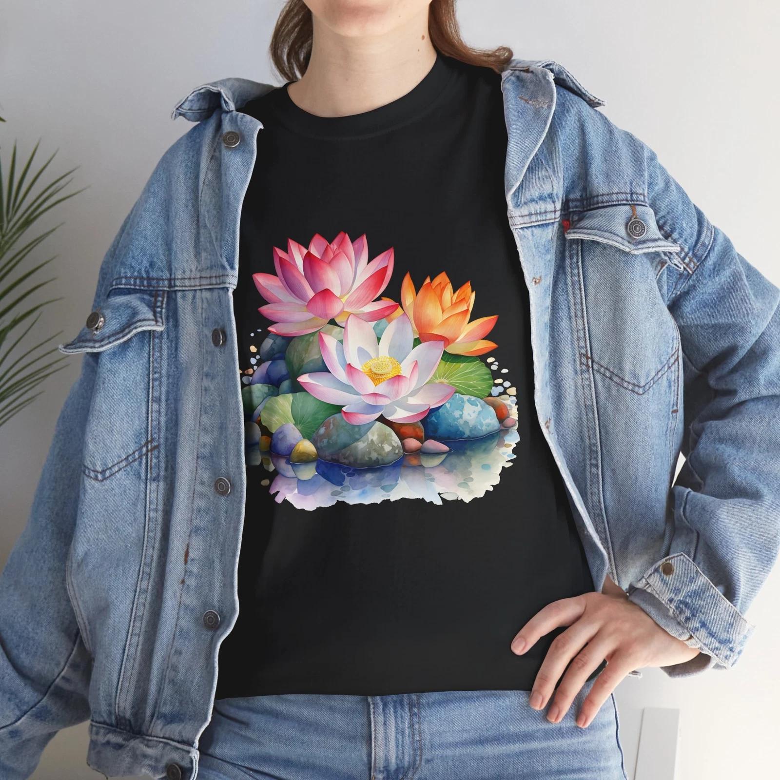 

Retro Yoga Zen Lotus Flower T-Shirt - Colorful Floral Tee for Spring Fashion 2XL