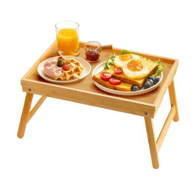 Mesa Bandeja de Cama de Bambú con Patas Plegables Dibujo de Madera Desayuno Comer Merienda Bandeja para Servir Ordenador Portátil Plegable Cama Sofá Escritorio
