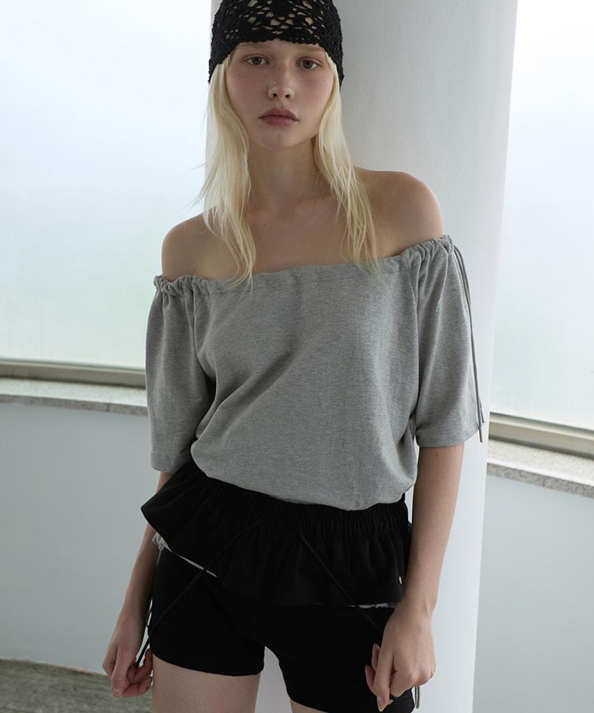 Lense Drawstring Off Shoulder Tee Melange Gray