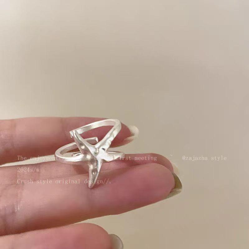 Red French Cute Girlish Bow Love Niche Design Alloy Ring Women'S Light Luxury High-End Sense