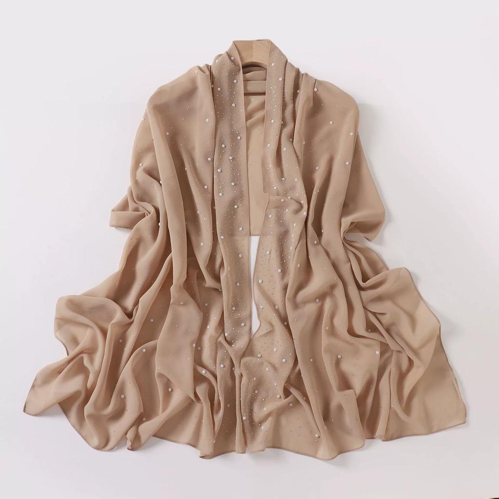 Diamond Pearl Chiffon Hijabs For Women Muslim Fashion Long Shawl Head Wrap For Women Turbans For Women Ramadan Turban Femme