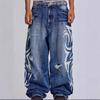 Jade London Retro Print Washed Jeans Gerade Hosen Teenager Mädchen Streetwear