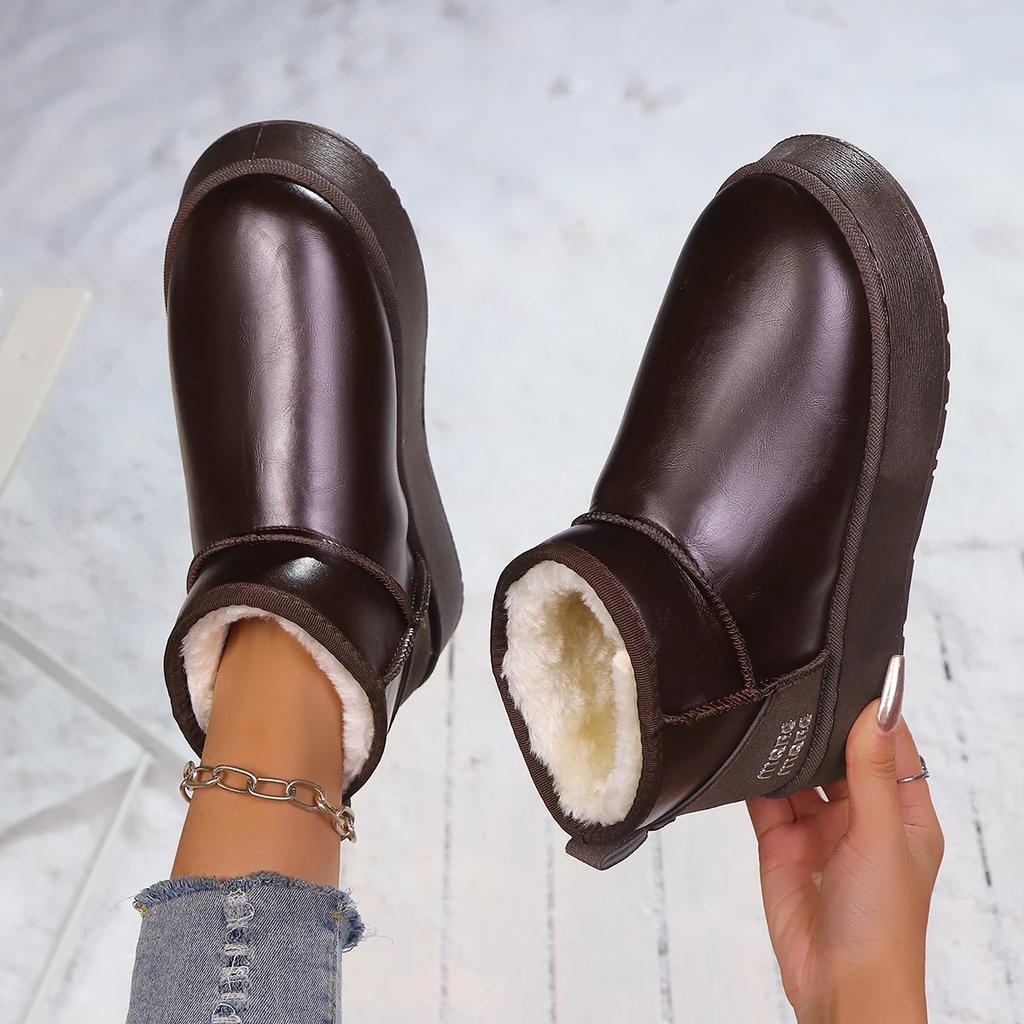 Fashion 2025 New Thick Plush Platform Snow Boots Women Winter Warm Fur Cotton Shoes Woman Faux Suede Slip-On Ankle Boots Padded Shoes