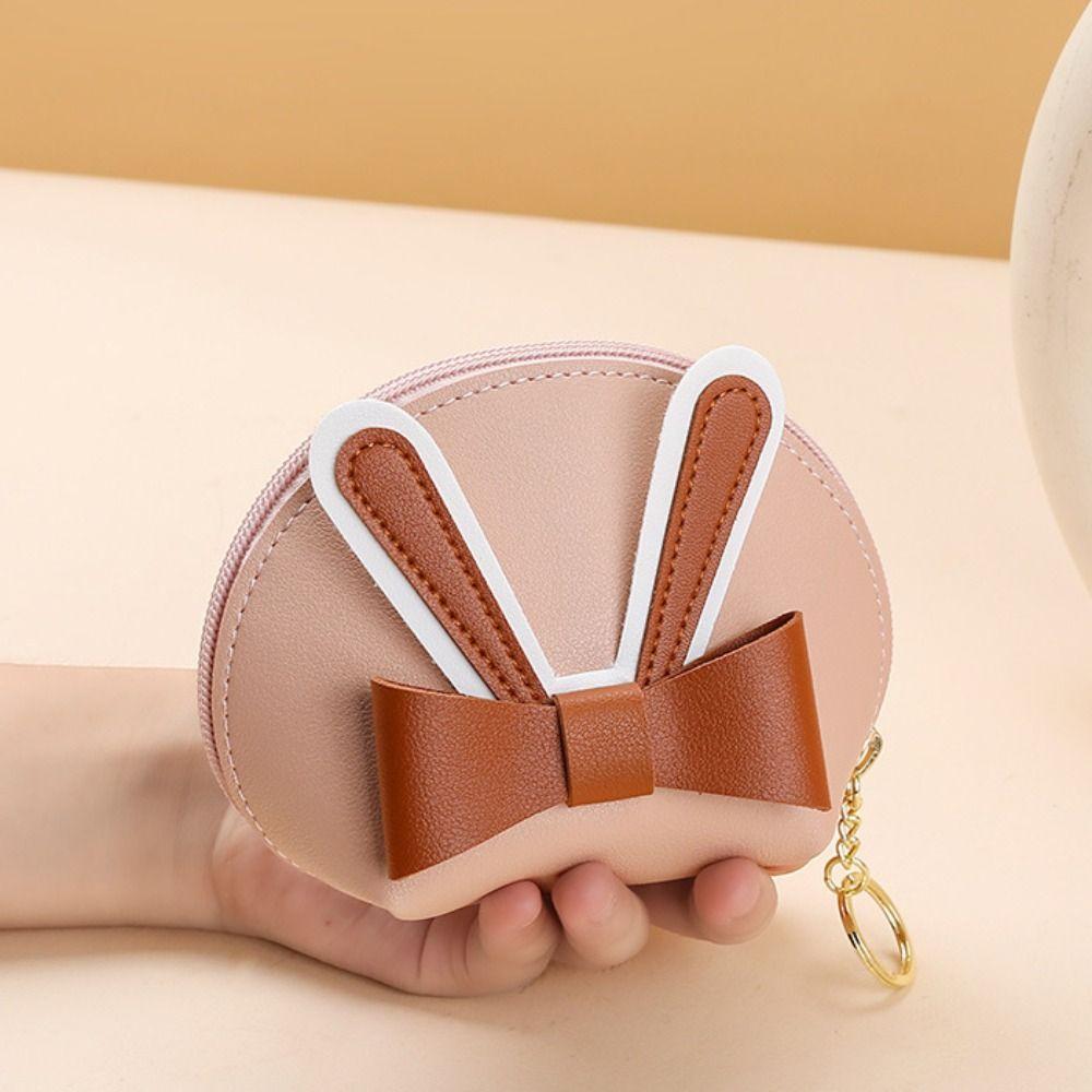 New Multifunctional Coin Purse with Keychain Catoon Bow Mini Wallet Card Holder Zipper Portable Key Bag