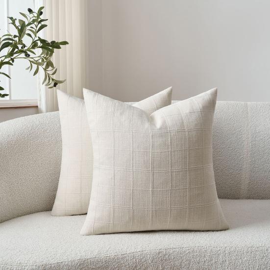 Cotton Linen Pillow Cover Nordic Style Breathable Fabric Checkered Jacquard Design Pillowcase Versatile Home