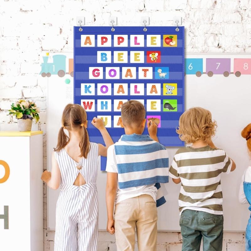 Hanging Pocket Chart With Multiple Transparent Document Holders Learning Educational Toy Special Education Teaching Tool