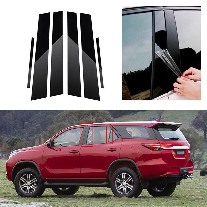6Pcs Glossy Black Sticker For Toyota Fortuner/SW4 2016-2023 Car Door Window Pillar Posts Window Door Mounting Trim Accessories