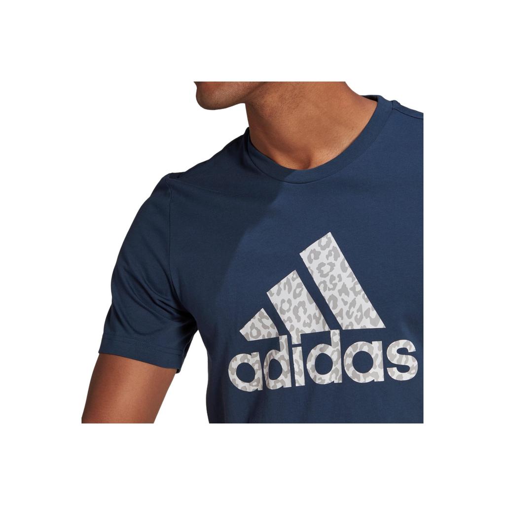 Adidas Leo Logo Print Sports Crew Neck T-Shirt Men Tops Navy-Blue GL2397