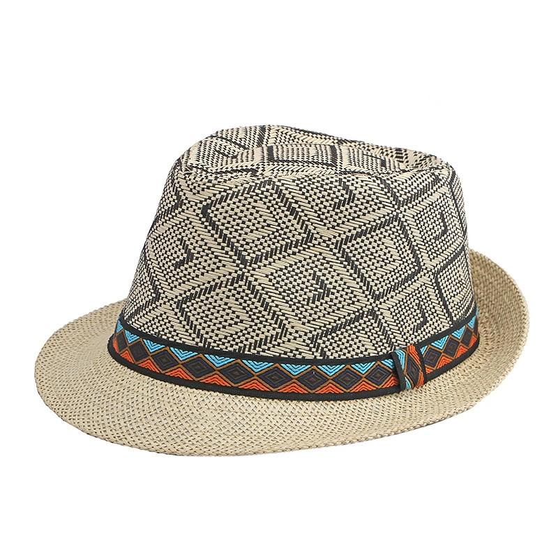 2025 New Korean Trendy Sun Hats British Top Hat Women's Men's Grometric Straw Hat Belt Jazz Hats Couple Beach Hat Fedoras Cap
